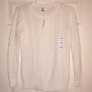White cable knit sweater